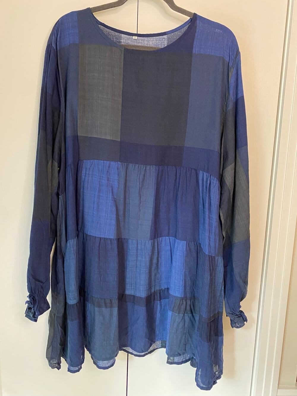 Blue Plaid Tunic Top Size 5XL Lagenlook Flowy Artsy